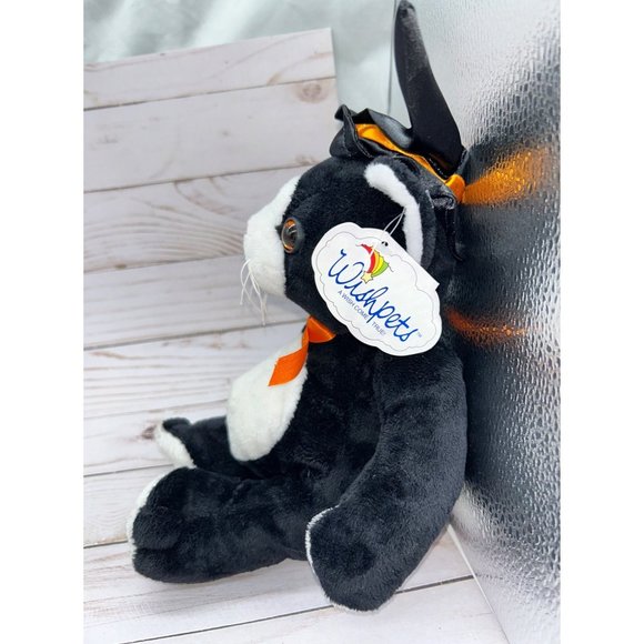 Wishpets Kittie Wish Pets Halloween Black Witch Cat Orange Bow White Belly 9" Pl - Picture 5 of 8